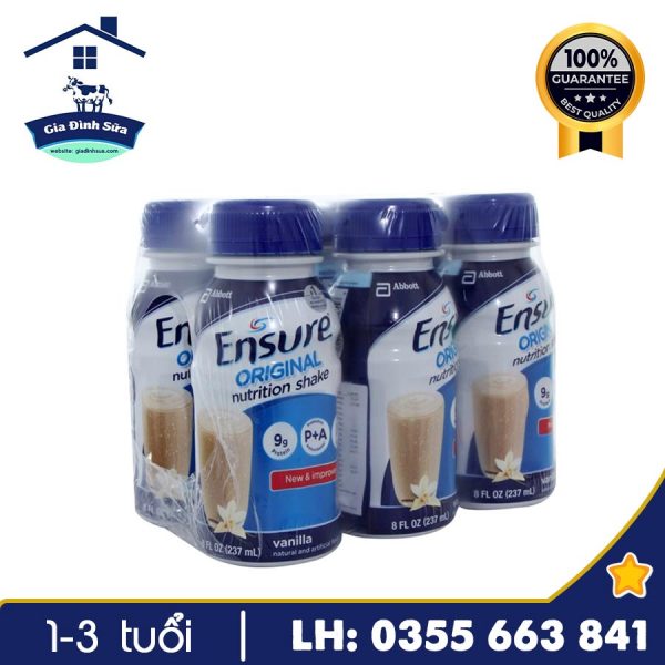 Sữa nước Ensure Original 237ml có tốt không? Giá bán - Gia Đình Sữa